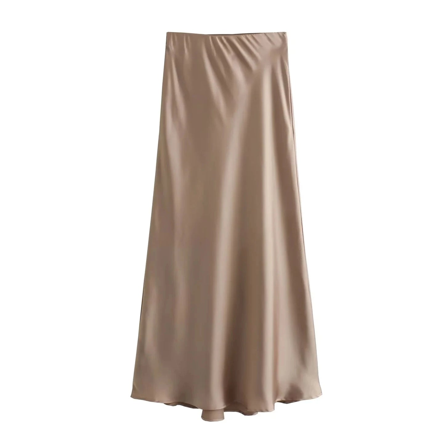 Women Long Skirt Spring Elastic High Waisted A-Line Casual Female Satin Skirts High Street Lady Skirts