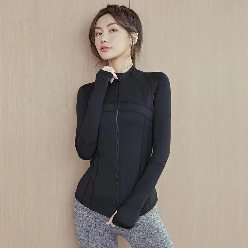Gym Workout Top Women's Yoga Jackets with Zipper with Finger Holes