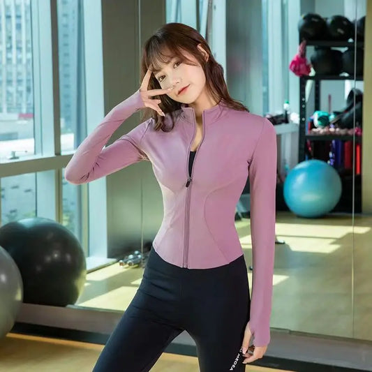 Gym Workout Top Women's Yoga Jackets with Zipper with Finger Holes