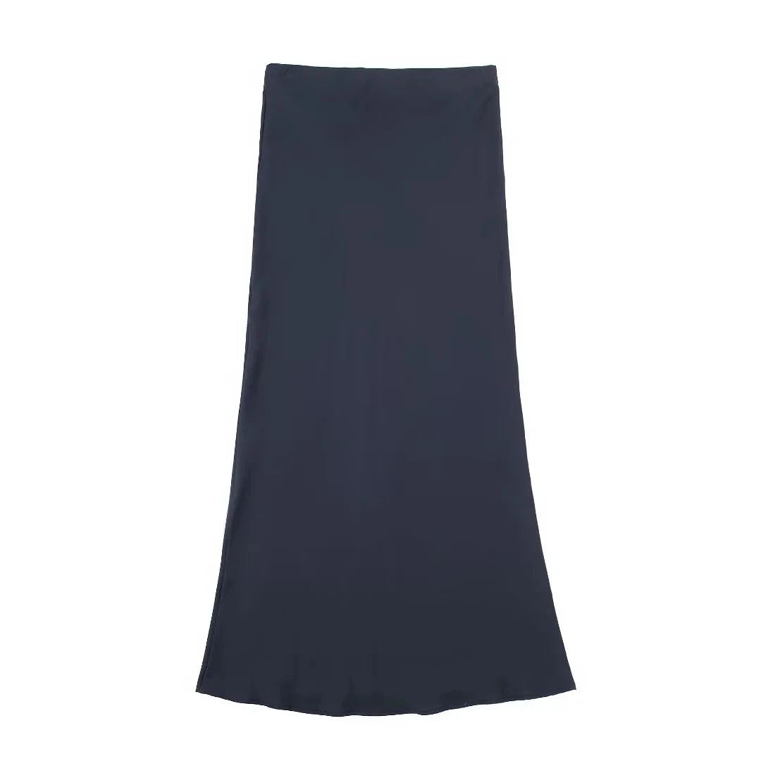 Women Long Skirt Spring Elastic High Waisted A-Line Casual Female Satin Skirts High Street Lady Skirts