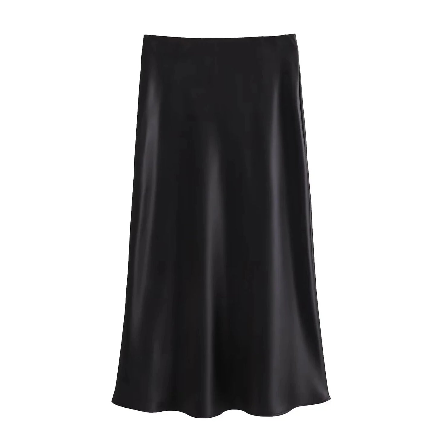 Women Long Skirt Spring Elastic High Waisted A-Line Casual Female Satin Skirts High Street Lady Skirts