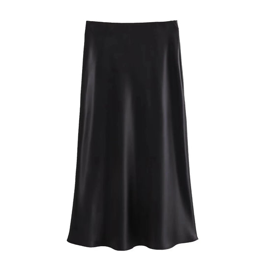 Women Long Skirt Spring Elastic High Waisted A-Line Casual Female Satin Skirts High Street Lady Skirts