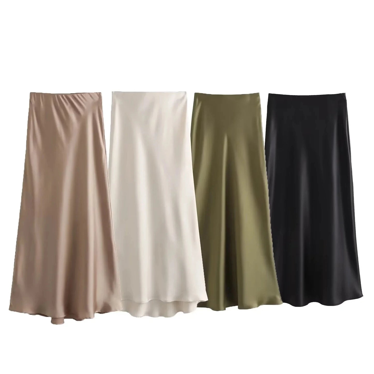 Women Long Skirt Spring Elastic High Waisted A-Line Casual Female Satin Skirts High Street Lady Skirts