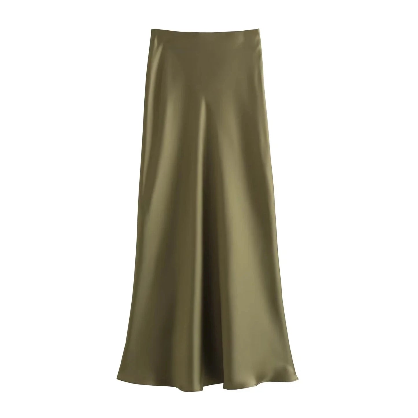 Women Long Skirt Spring Elastic High Waisted A-Line Casual Female Satin Skirts High Street Lady Skirts